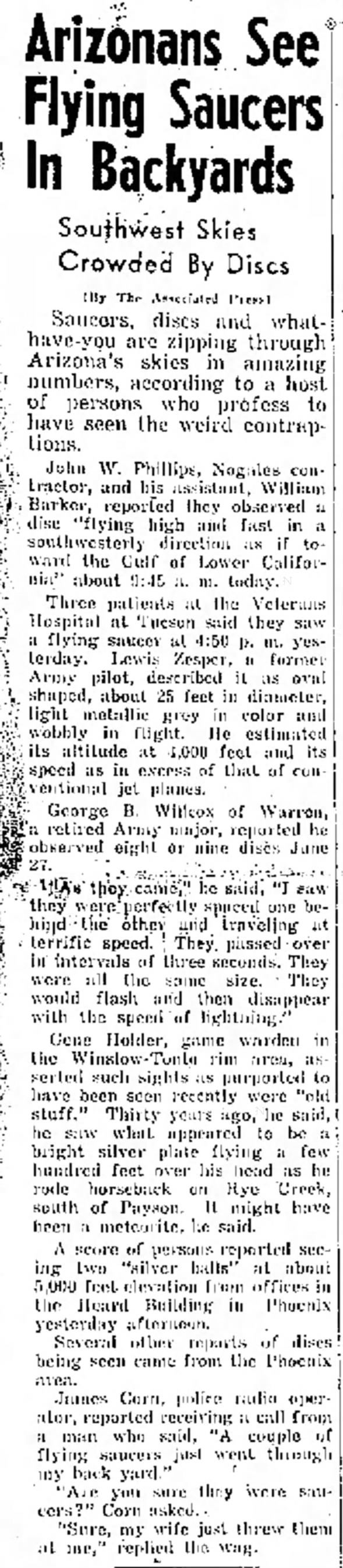 Arizonans See Flying Saucers In Backyards